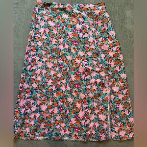 Floral Print Midi Skirt with Slit